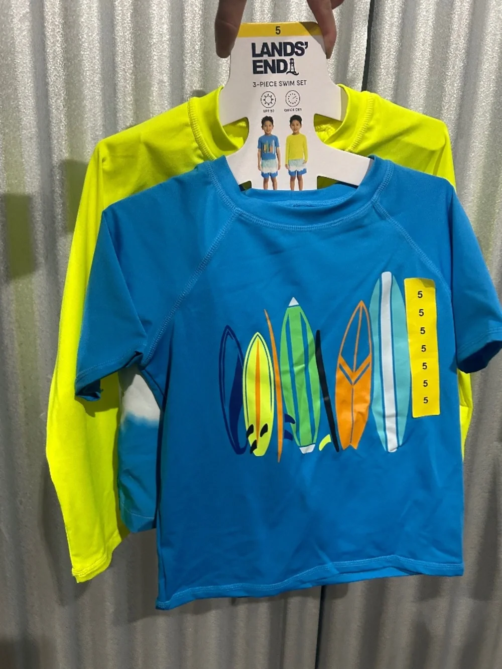 Lands' End Boys 3-Piece Swim Set Surfboard Rash Guard Shorts Size 5 NWT